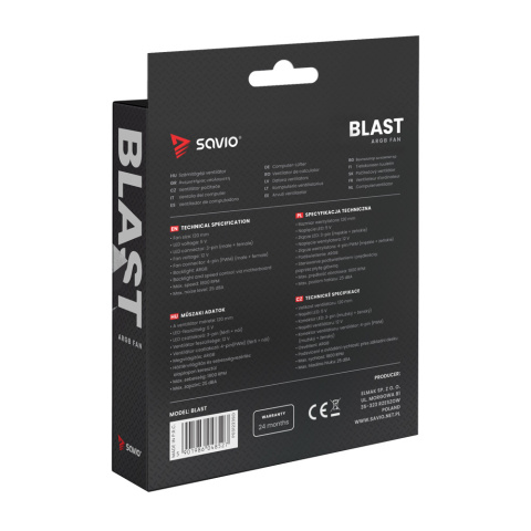 Wentylator BLAST 120mm ARGB 3-pin 5V, 4-pin 12V Wentylator BLAST 120mm ARGB 3-pin 5V, 4-pin 12V