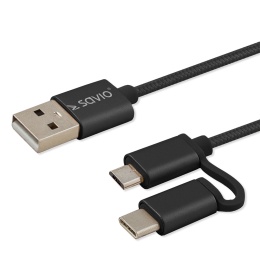 Kabel 2w1 USB - micro USB/typ C 1m CL-128