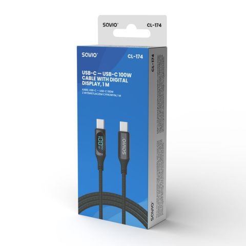 Kabel USB-C-USB-C z wyświetlaczem, 1m CL-174