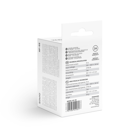 Adapter podróżny, gniazdo EU – wtyk US AP-03