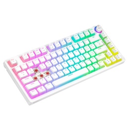 Klawiatura mechaniczna bezprzewodowa Phenix White – widok z góry, keycapy RED PUDDING i układ 82 klawiszy