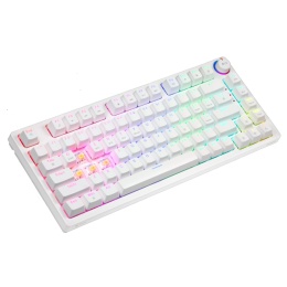 Klawiatura mechaniczna bezprzewodowa Phenix White – widok z góry, keycapy YELLOW ABS i układ 82 klawiszy