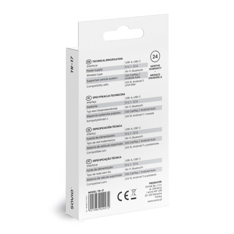 Bezprzewodowy adapter CarPlay & Android Auto TR-17