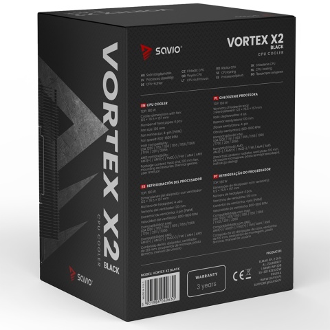 Chłodzenie CPU VORTEX X2 BLACK Chłodzenie CPU VORTEX X2 BLACK