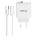 Ładowarka sieciowa SAVIO LA-13 20W + Kabel, Quick Charge, Power Delivery 3.0, Biała