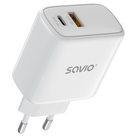 Ładowarka sieciowa SAVIO LA-13 20W + Kabel, Quick Charge, Power Delivery 3.0, Biała