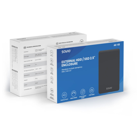 Obudowa na dysk zewnętrzny HDD / SSD 2.5", AK-65 Obudowa na dysk zewnętrzny HDD / SSD 2.5", AK-65