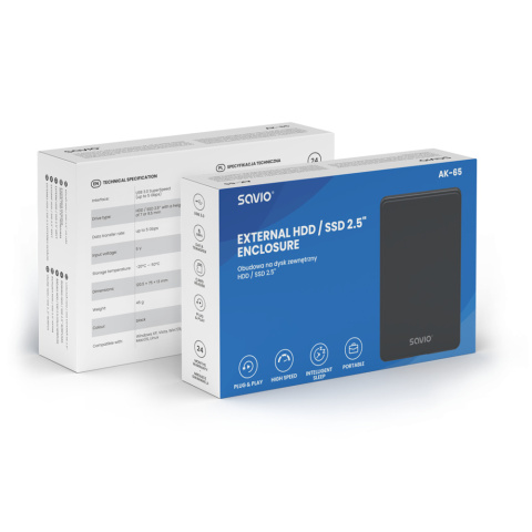 Obudowa na dysk zewnętrzny HDD / SSD 2.5", AK-65 Obudowa na dysk zewnętrzny HDD / SSD 2.5", AK-65