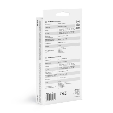Power Bank 10000 mAh BA-09 ładowanie indukcyjne Power Bank 10000 mAh BA-09 ładowanie indukcyjne