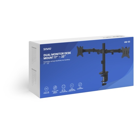 Podwójny uchwyt biurkowy na monitor 17″ – 32″, UM-03 Podwójny uchwyt biurkowy na monitor 17″ – 32″, UM-03