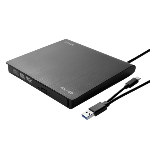 Zewnętrzna nagrywarka typu SLIM CD/DVD R/RW - USB C/USB-A AK-59 Zewnętrzna nagrywarka typu SLIM CD/DVD R/RW - USB C/USB-A AK-59