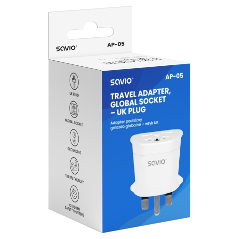 Adapter podróżny, gniazdo globalne – wtyk UK, AP-05
