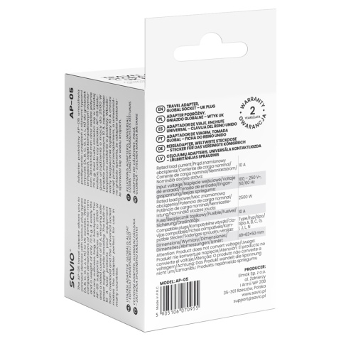 Adapter podróżny, gniazdo globalne – wtyk UK, AP-05