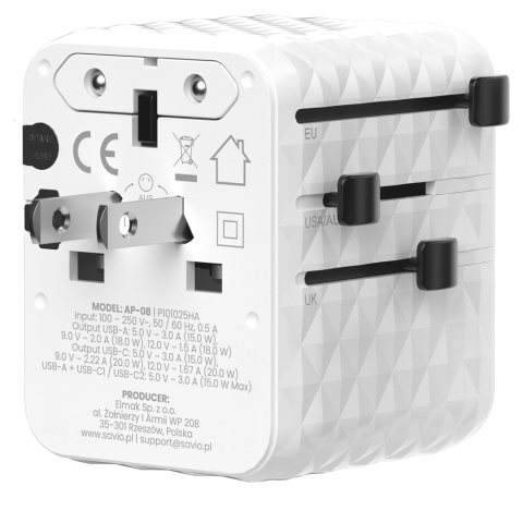 Uniwersalny adapter podróżny 20 W, AP-08