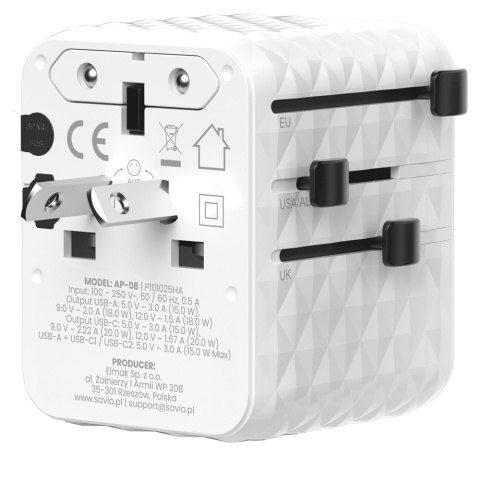 Uniwersalny adapter podróżny 20 W, AP-08