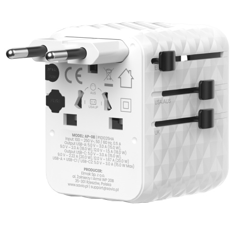 Uniwersalny adapter podróżny 20 W, AP-08