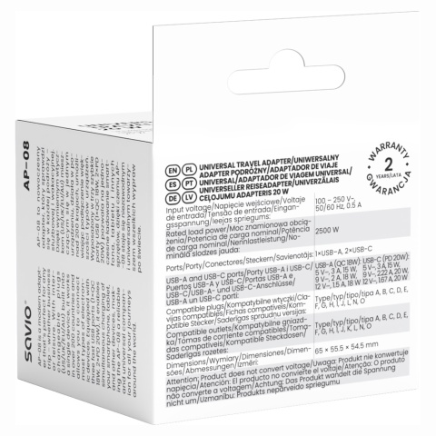Uniwersalny adapter podróżny 20 W, AP-08
