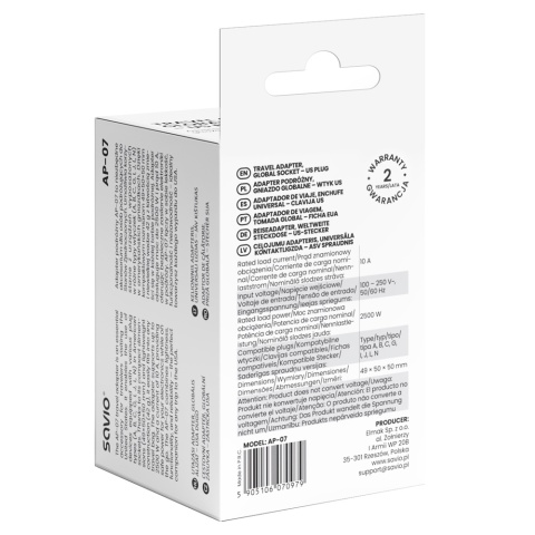 Adapter podróżny AP-07 gniazdo globalne – wtyk US