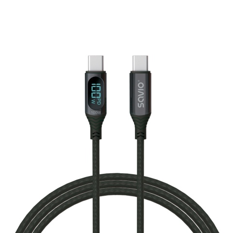 Kabel USB-C do USB-C 100W 1m z wyświetlaczem cyfrowym CL-174
