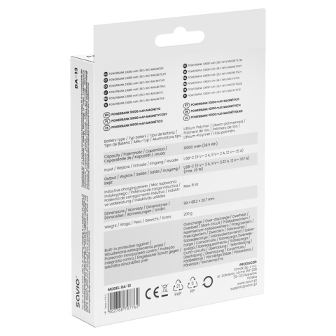 POWERBANK 10000 mAh, biały, magnetyczny BA-13