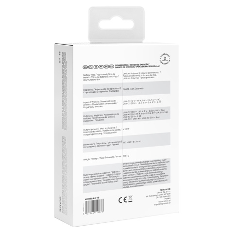 POWERBANK BA-15 50000 mAh, biały