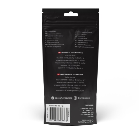 Pasta termoprzewodząca GLACIER TG-03 13,5W/m-K, 1g