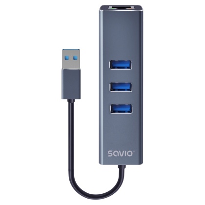HUB USB-A 3.1 GEN 1 AK-58 3-portowy z adapterem RJ-45 Gigabit Ethernet