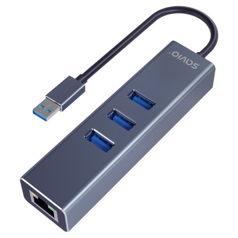 HUB USB-A 3.1 GEN 1 AK-58 3-portowy z adapterem RJ-45 Gigabit Ethernet