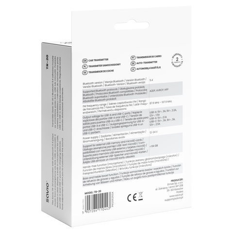 Transmiter FM z Bluetooth i ładowarką PD TR-20