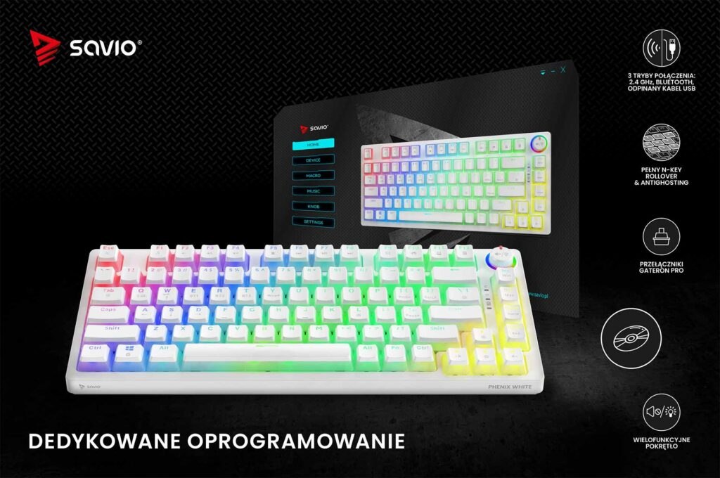 Klawiatura mechaniczna PHENIX White PUDDING dedykowane oprogramowanie