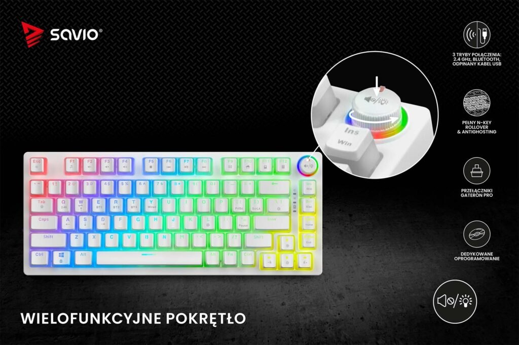 Klawiatura mechaniczna PHENIX White PUDDING wielofunkcyjne pokrętło