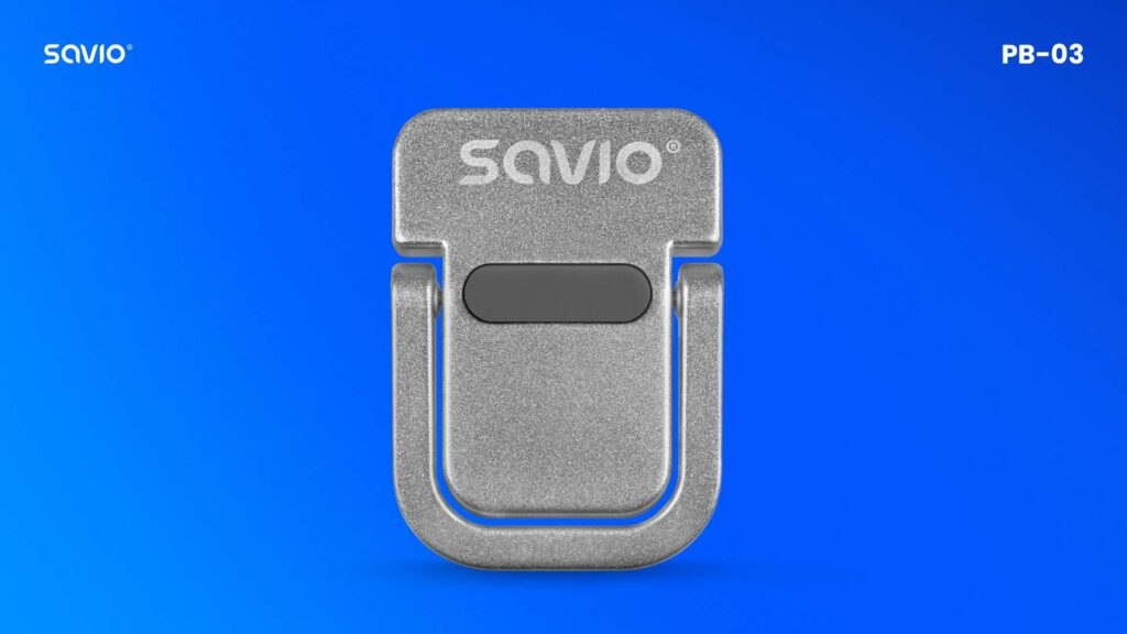Stopki pod laptopa srebrne PB-03 na niebieskim tle