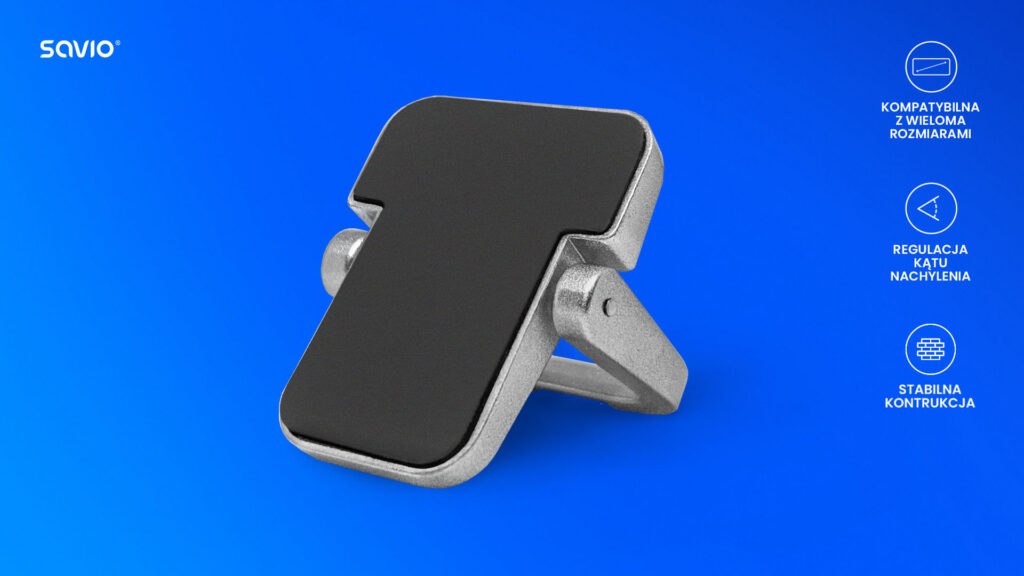 Stopki pod laptopa srebrne PB-03 na niebieskim tle